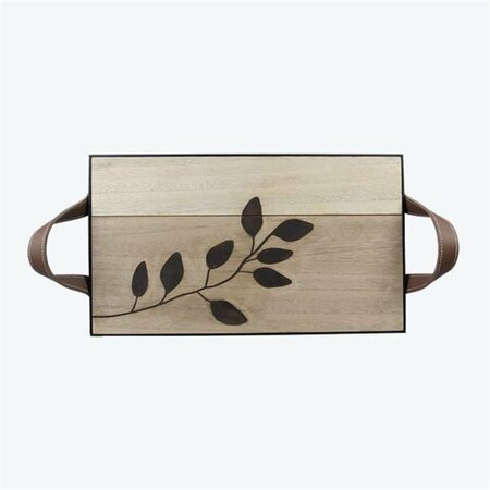 YOUNGS 15.75 in. Wood Nature Tray Wrapped with Vegan Leather 11318